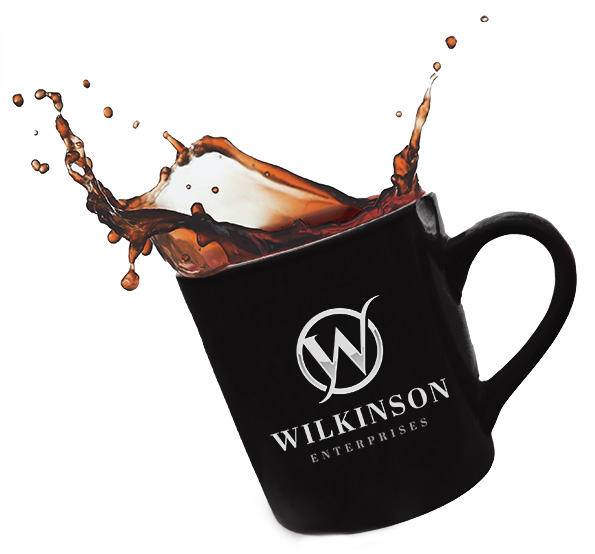 Wilkinson enterprises Logo on a cup of coffee